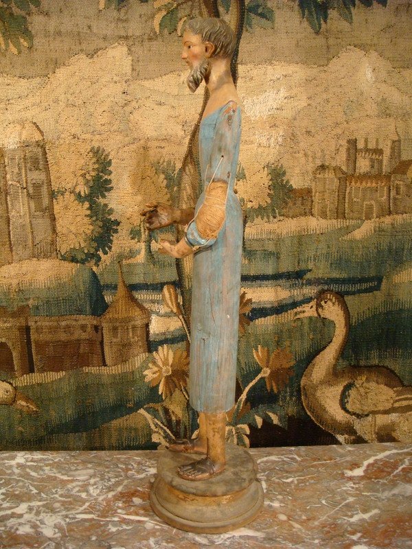 Grand Santon En Bois Polychrome - Epoque XVIII ème -photo-4