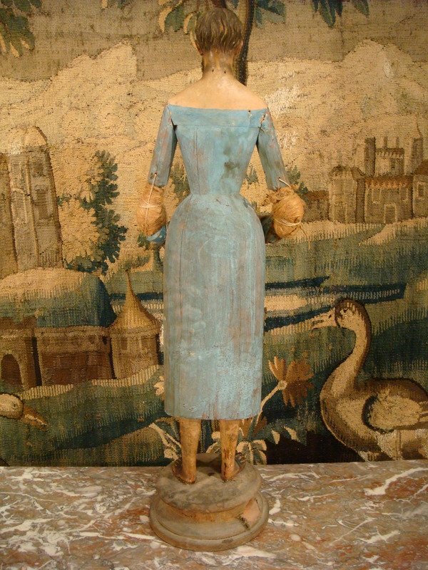 Grand Santon En Bois Polychrome - Epoque XVIII ème -photo-1