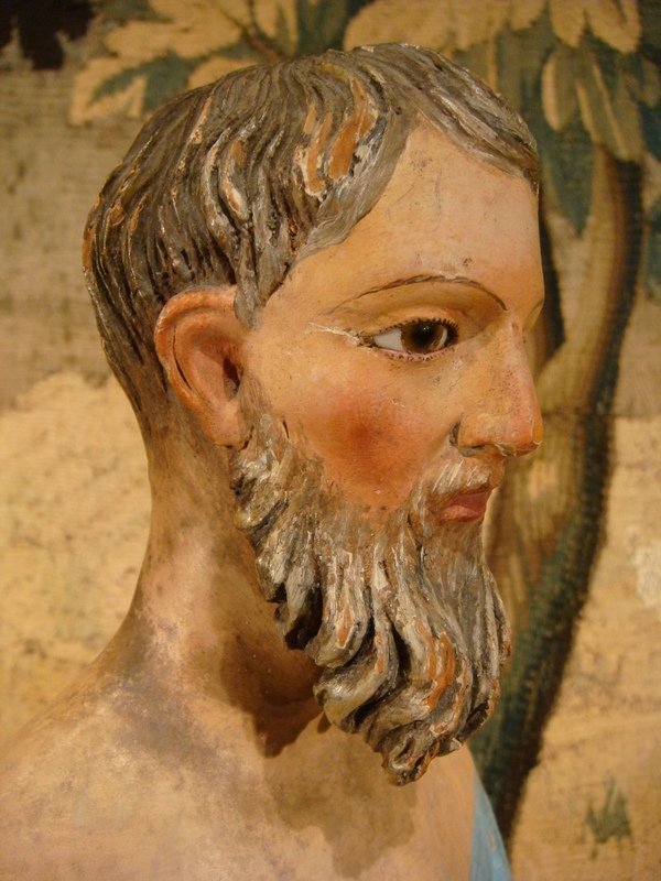 Grand Santon En Bois Polychrome - Epoque XVIII ème -photo-2