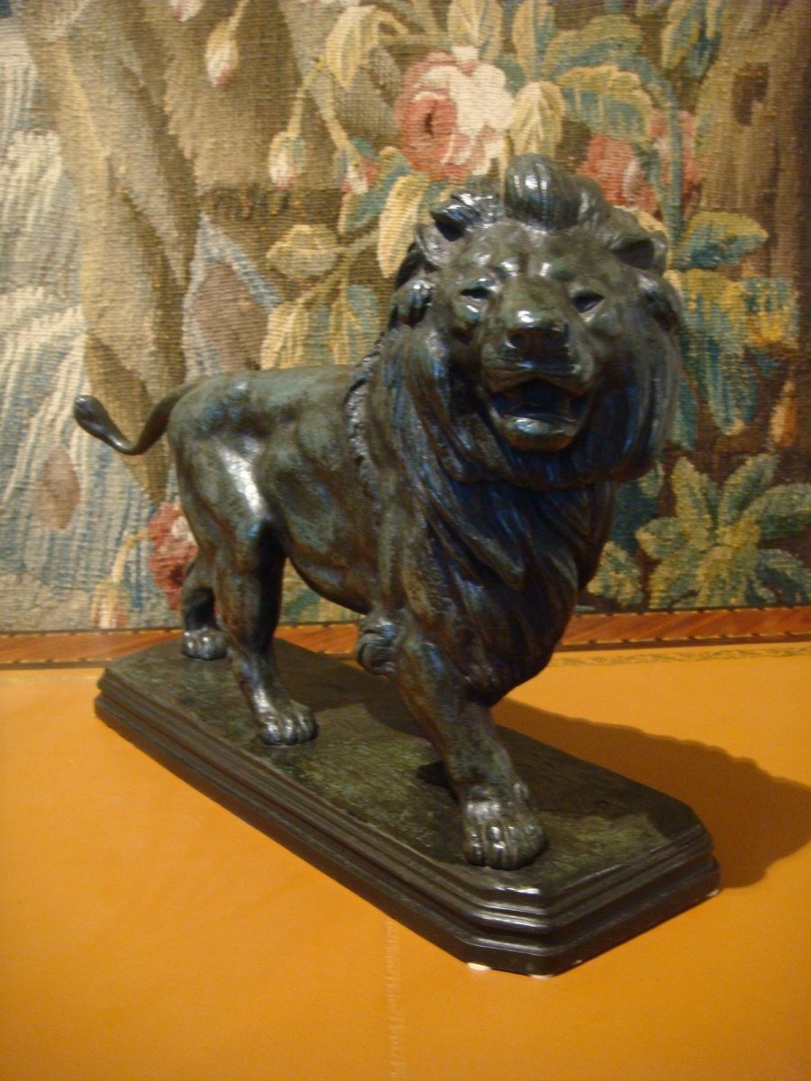 Sculpture Bronze Lion Marchant - Edouard Paul Delabrierre-photo-3