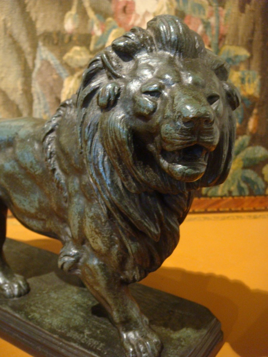 Sculpture Bronze Lion Marchant - Edouard Paul Delabrierre-photo-1