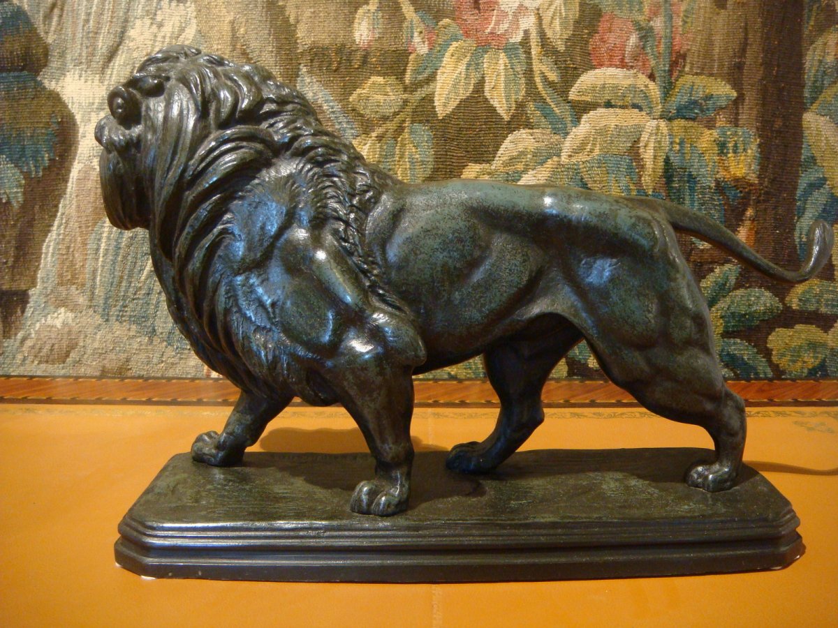 Sculpture Bronze Lion Marchant - Edouard Paul Delabrierre-photo-3