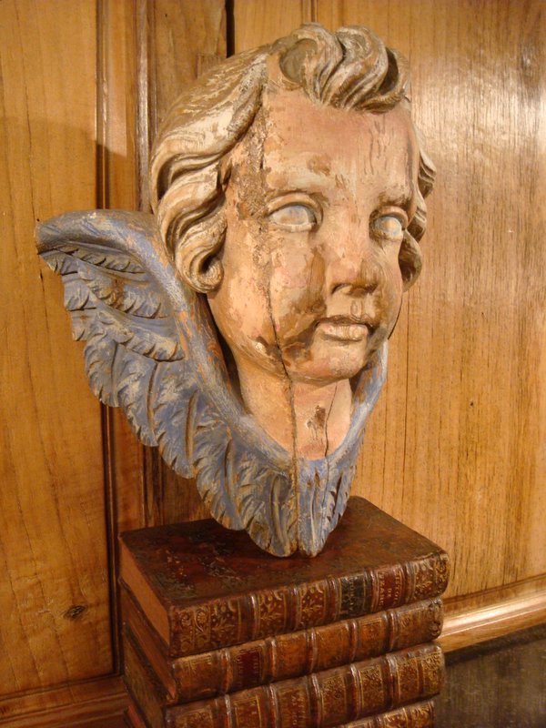 Head Of Love In Polychrome Carved Wood - Eighteenth Time-photo-2