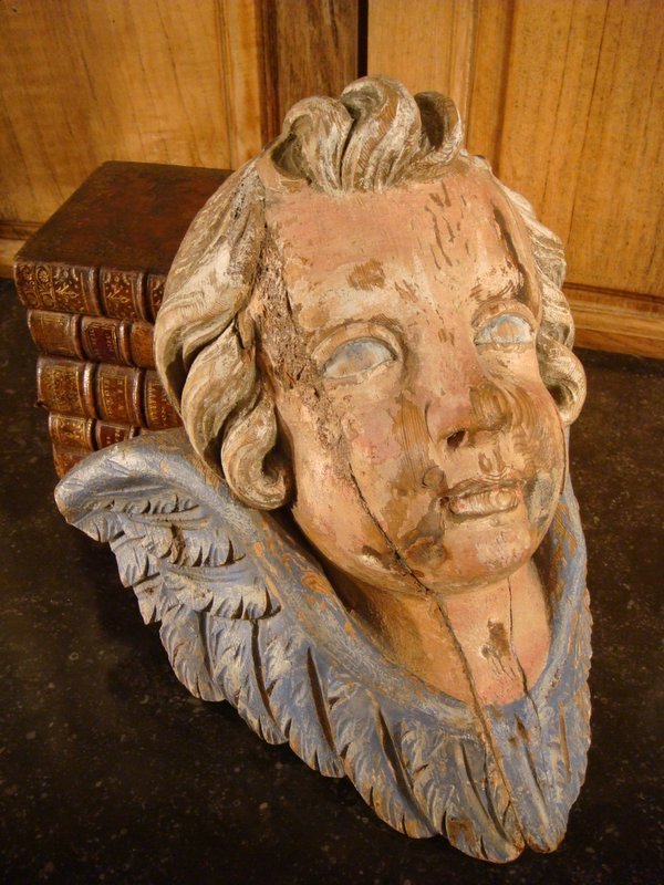 Head Of Love In Polychrome Carved Wood - Eighteenth Time-photo-4