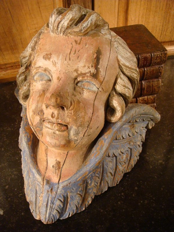 Head Of Love In Polychrome Carved Wood - Eighteenth Time-photo-8