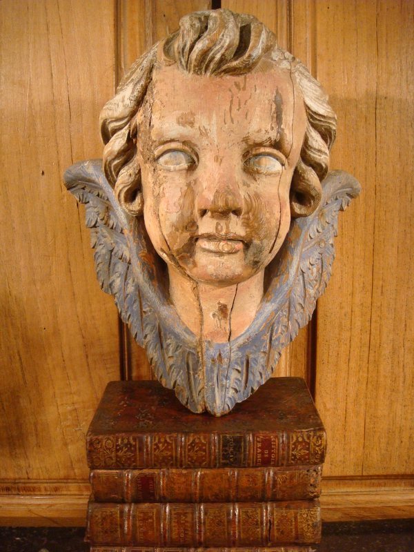 Head Of Love In Polychrome Carved Wood - Eighteenth Time