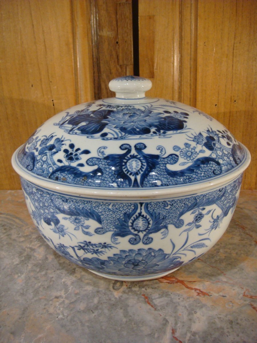 Pot Couvert Porcelaine Blanc Bleu - Chine Epoque XIX ème -photo-2