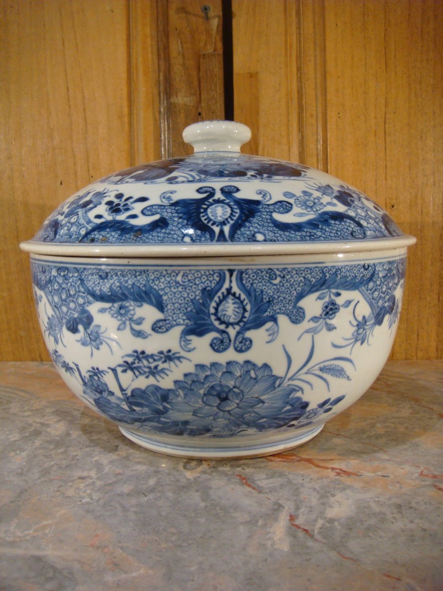 Pot Couvert Porcelaine Blanc Bleu - Chine Epoque XIX ème -photo-3