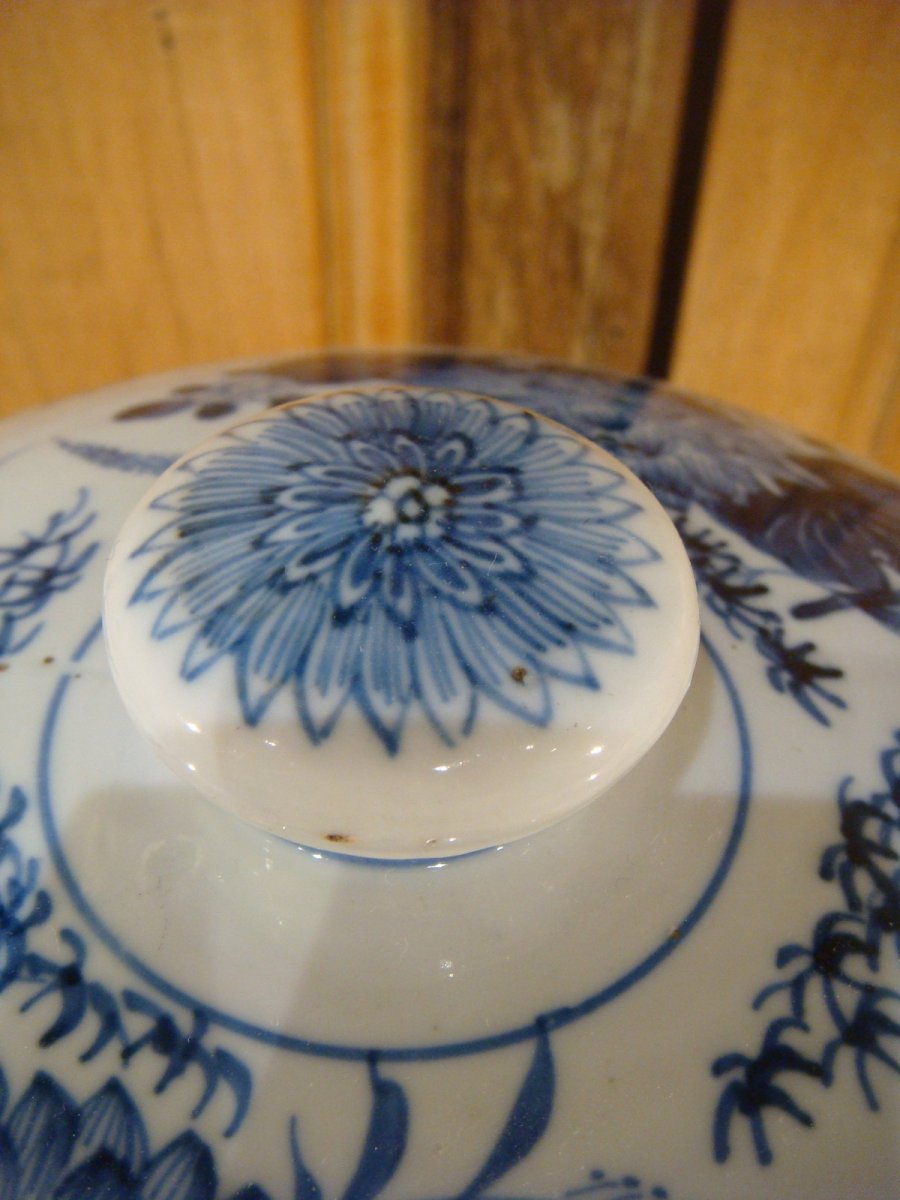 White Blue Porcelain Covered Pot - China Epoque XIX-photo-2