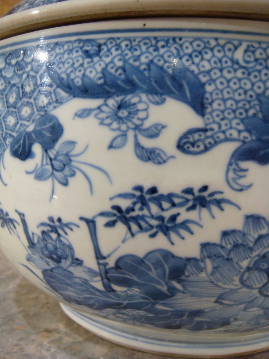 White Blue Porcelain Covered Pot - China Epoque XIX-photo-3