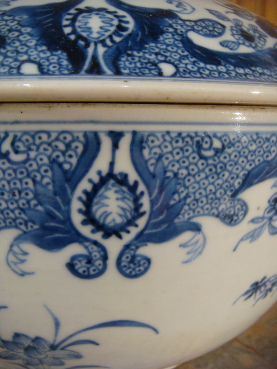Pot Couvert Porcelaine Blanc Bleu - Chine Epoque XIX ème -photo-4