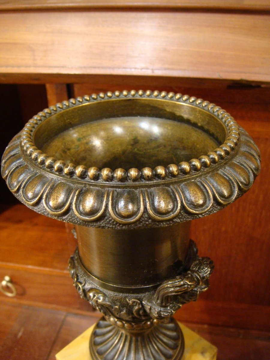 Pair Of Bronze Casseroles With Medici Vases-photo-4