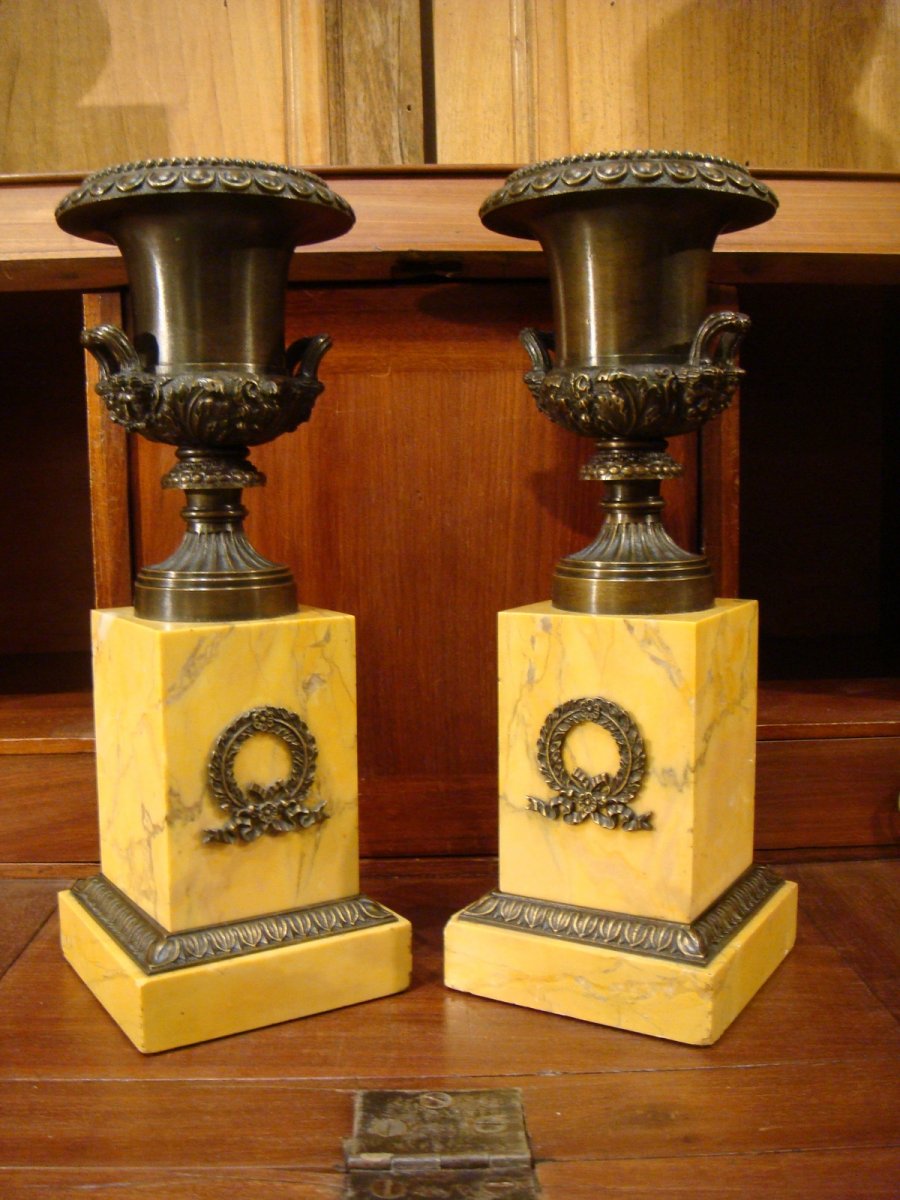Pair Of Bronze Casseroles With Medici Vases-photo-6