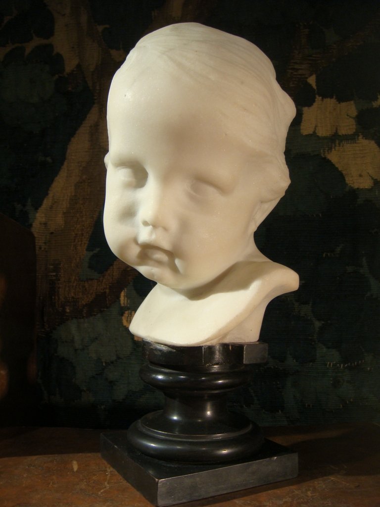 Child Marble Head Sculpture - Second Empire Period-photo-2