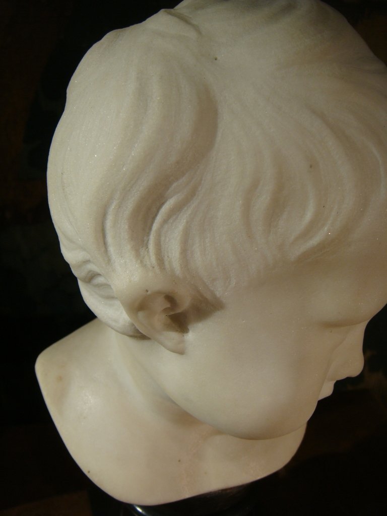 Child Marble Head Sculpture - Second Empire Period-photo-2