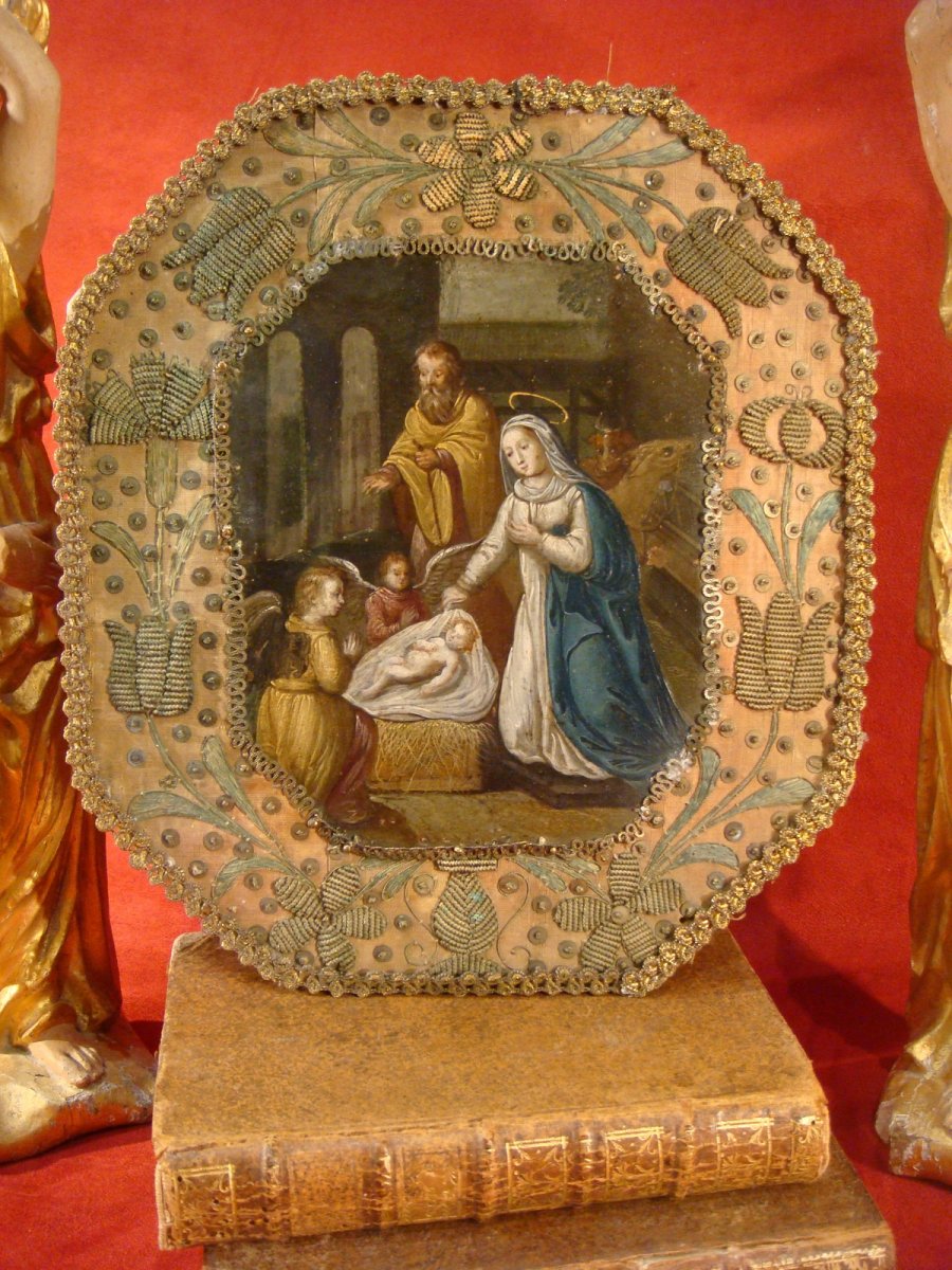 Peinture Sur Cuivre Représentant La Nativité -photo-2