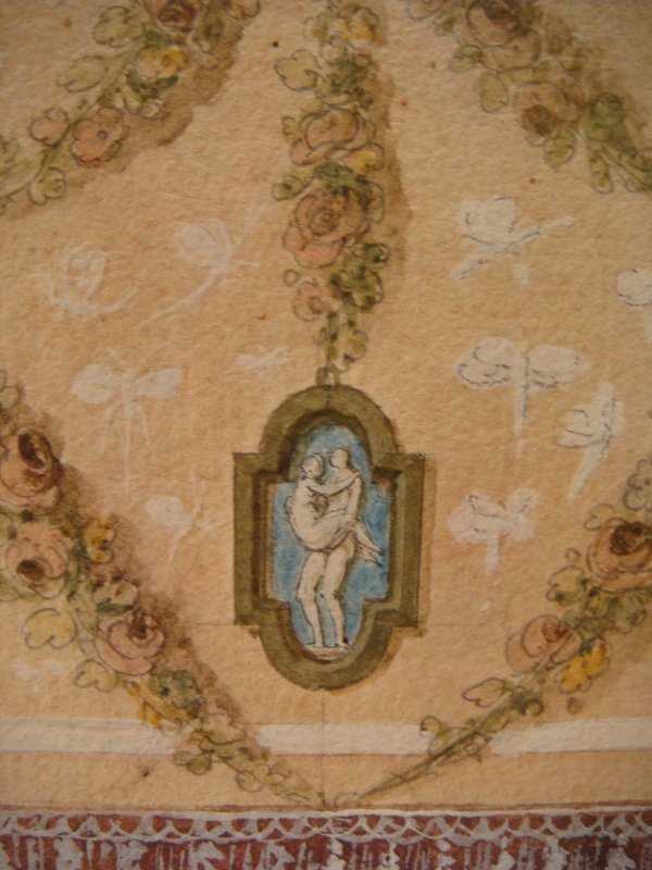 Watercolor Erotic Medallion Drawing - Period Late XVIIIth Century-photo-5