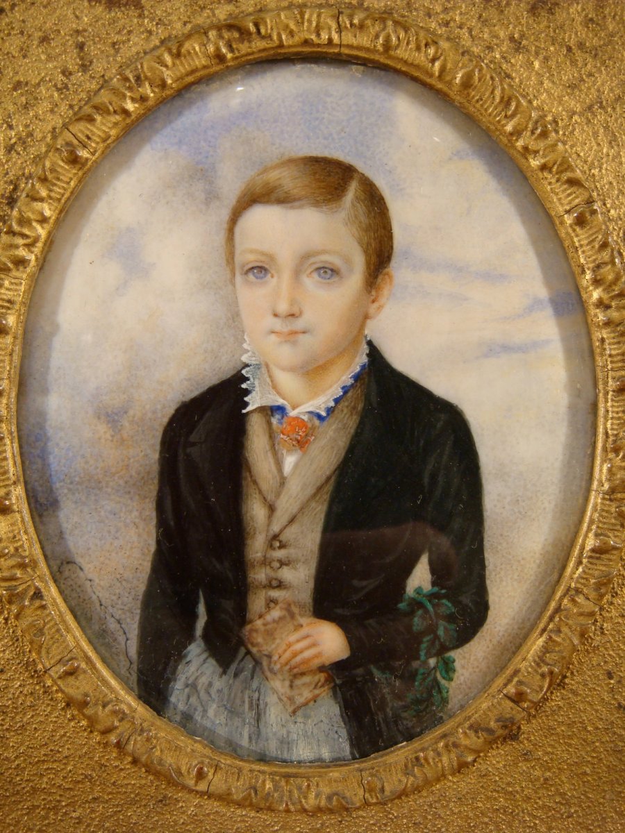 Miniature Portrait Of A Young Boy - Louis Philippe Period-photo-4