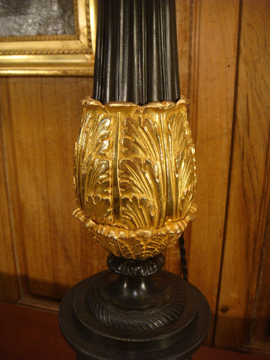 Lampe De Bureau En Bronze Brun Et Bronze Doré - Epoque Charles X  Louis Philippe -photo-2