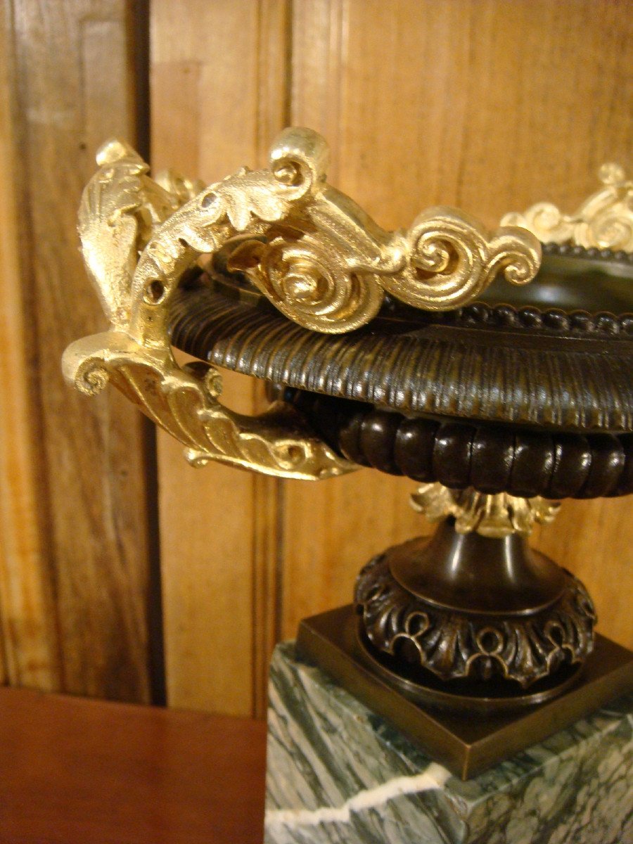 Pair Of Bronze And Marble Casserole Cups - Charles X Period-photo-2