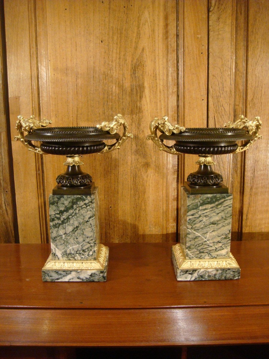 Pair Of Bronze And Marble Casserole Cups - Charles X Period-photo-7