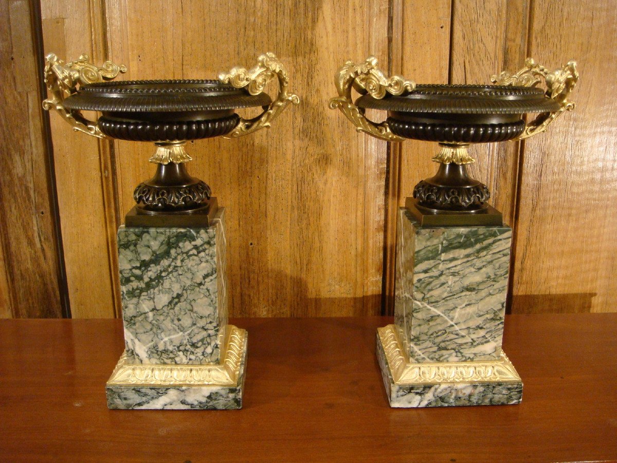 Pair Of Bronze And Marble Casserole Cups - Charles X Period-photo-9