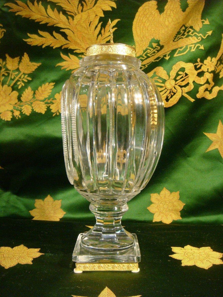 Vase Veilleuse En Cristal Et Laiton Doré - Epoque Charles X-photo-1