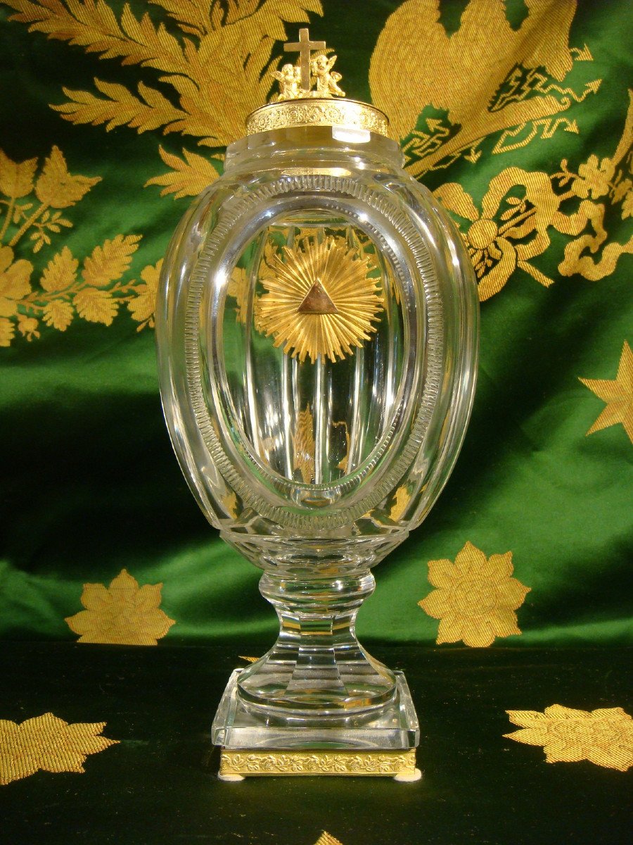 Vase Veilleuse En Cristal Et Laiton Doré - Epoque Charles X