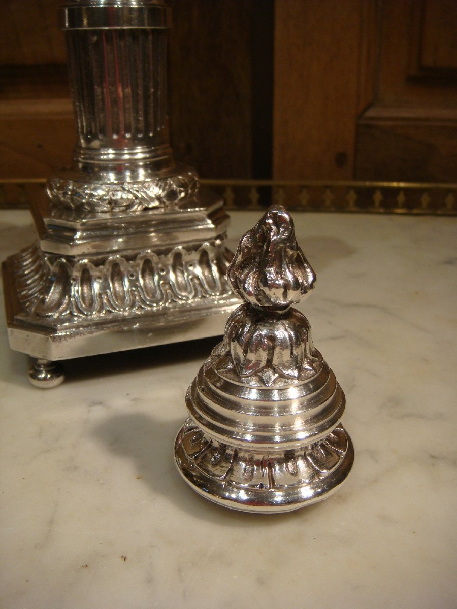 Pair Of Candlesticks In Silver Bronze Cassolettes - Louis XVI Style-photo-4