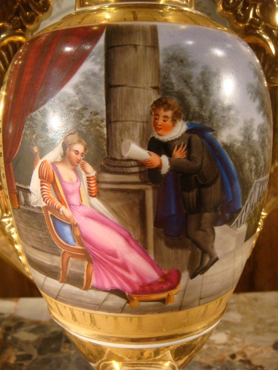 Pair Of Paris Porcelain Restoration Period Vases-photo-3