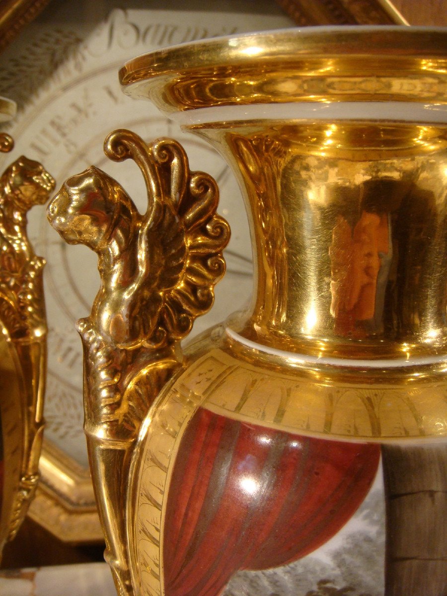 Pair Of Paris Porcelain Restoration Period Vases-photo-1