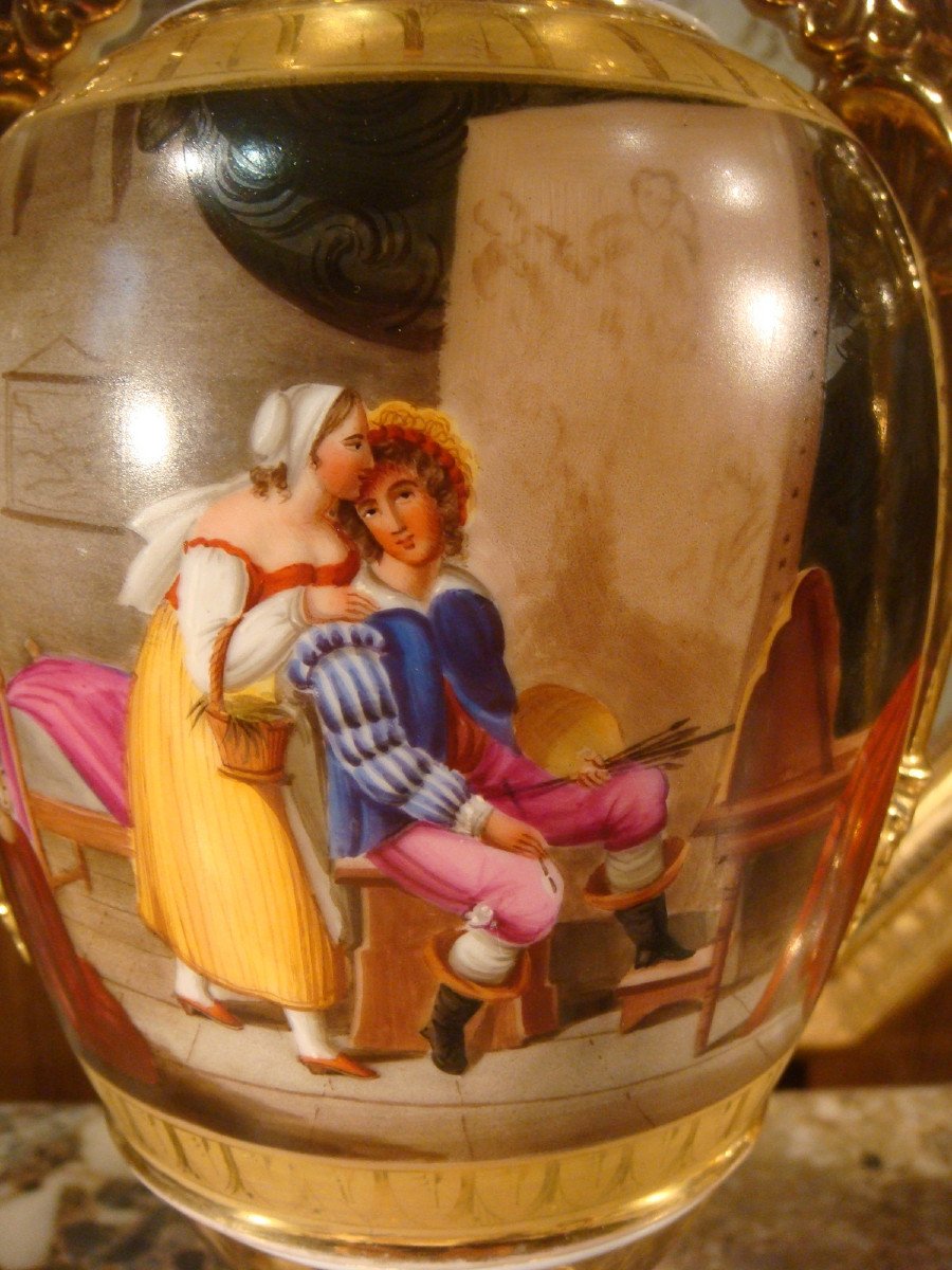 Pair Of Paris Porcelain Restoration Period Vases-photo-4
