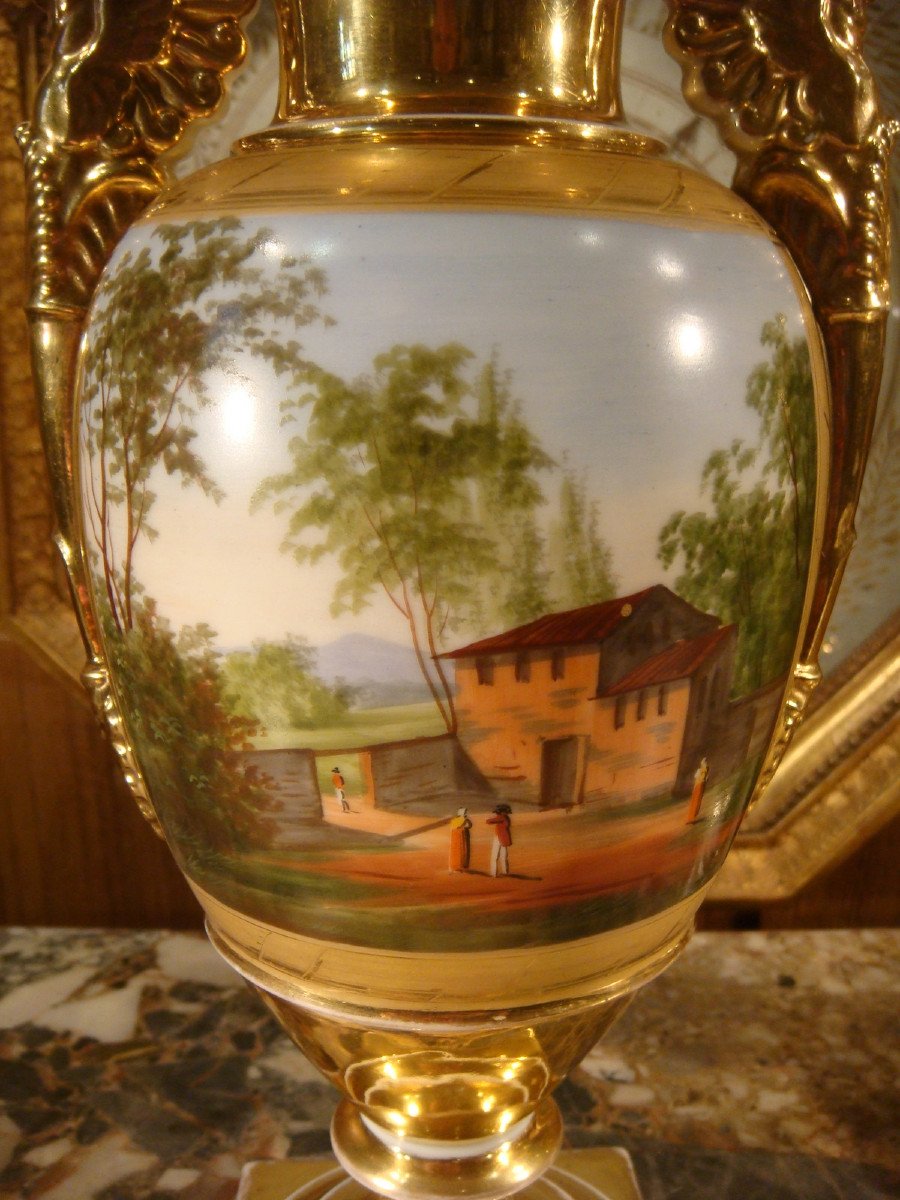 Pair Of Paris Porcelain Restoration Period Vases-photo-7
