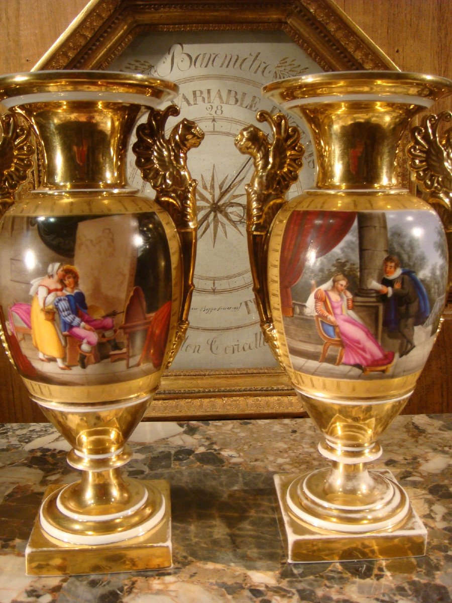 Pair Of Paris Porcelain Restoration Period Vases