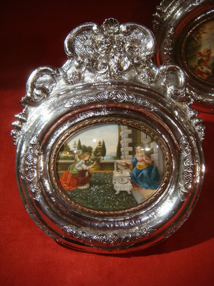 Pair Of Silver Frames With Religious Miniatures - XIX-photo-2