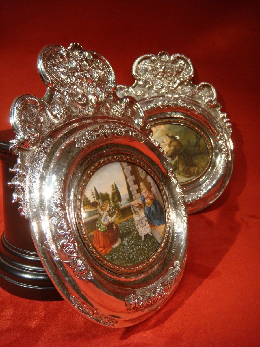 Pair Of Silver Frames With Religious Miniatures - XIX-photo-5