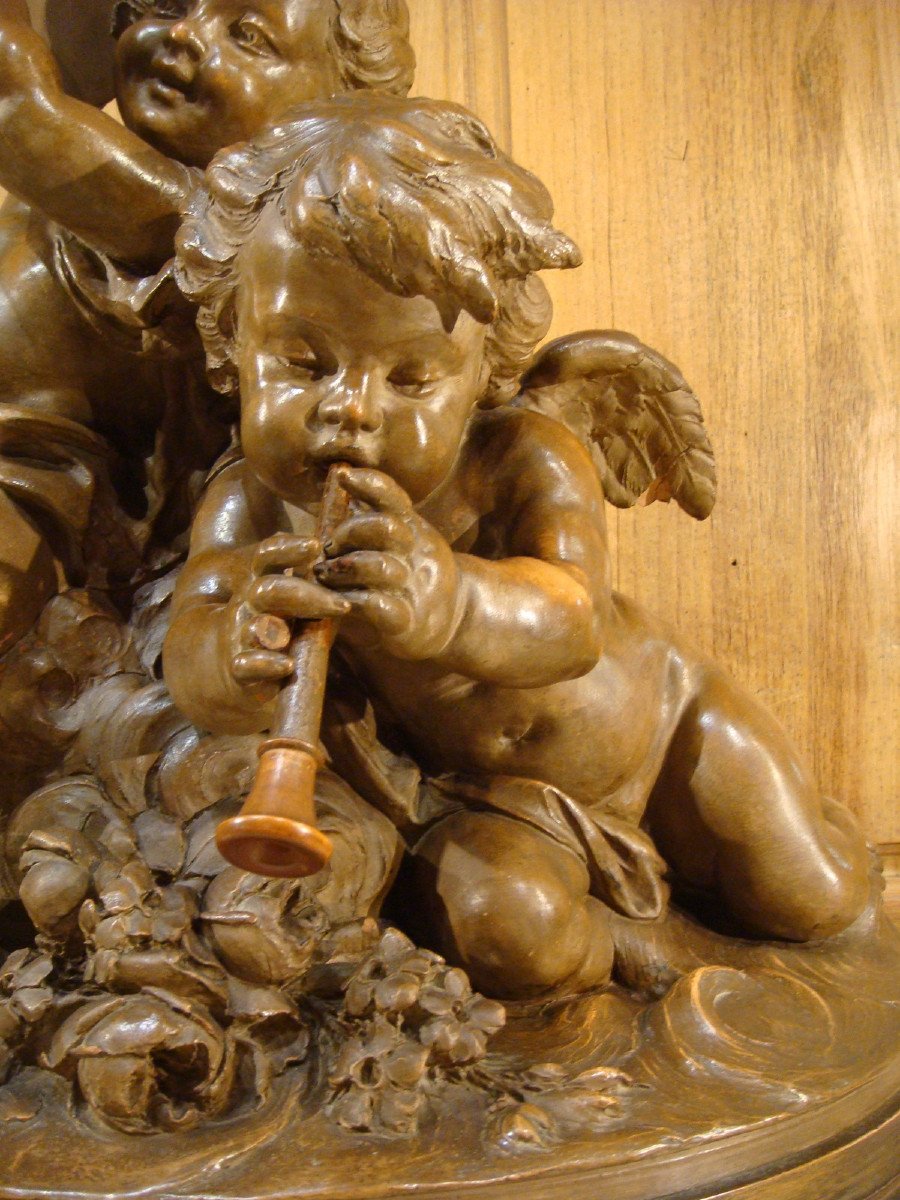 Grande Sculpture En Terre Cuite Aux Anges Musiciens -photo-3