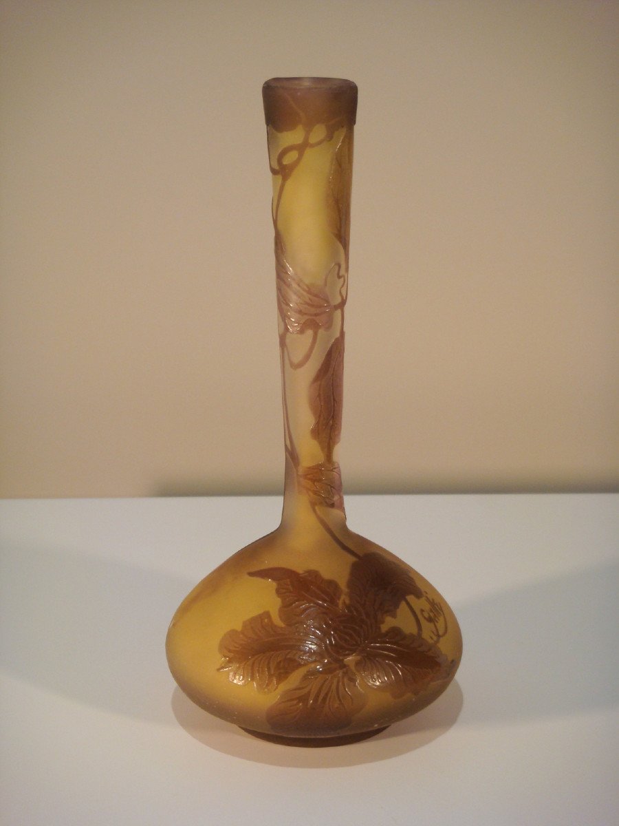 Gallé Soliflore Vase With Clematites - Art Nouveau Period