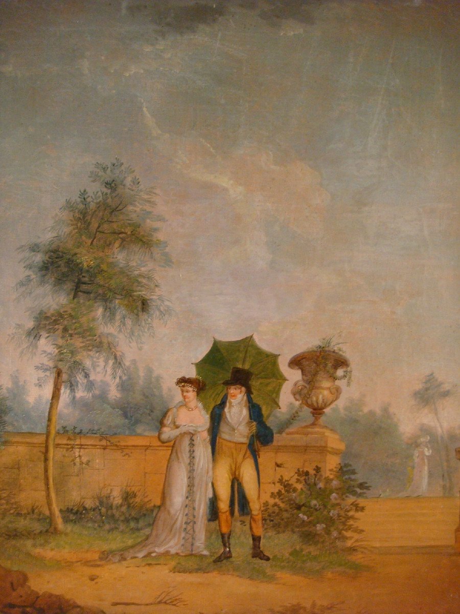 Table Oil On Canvas Walk In A Park - Directoire Period-photo-2