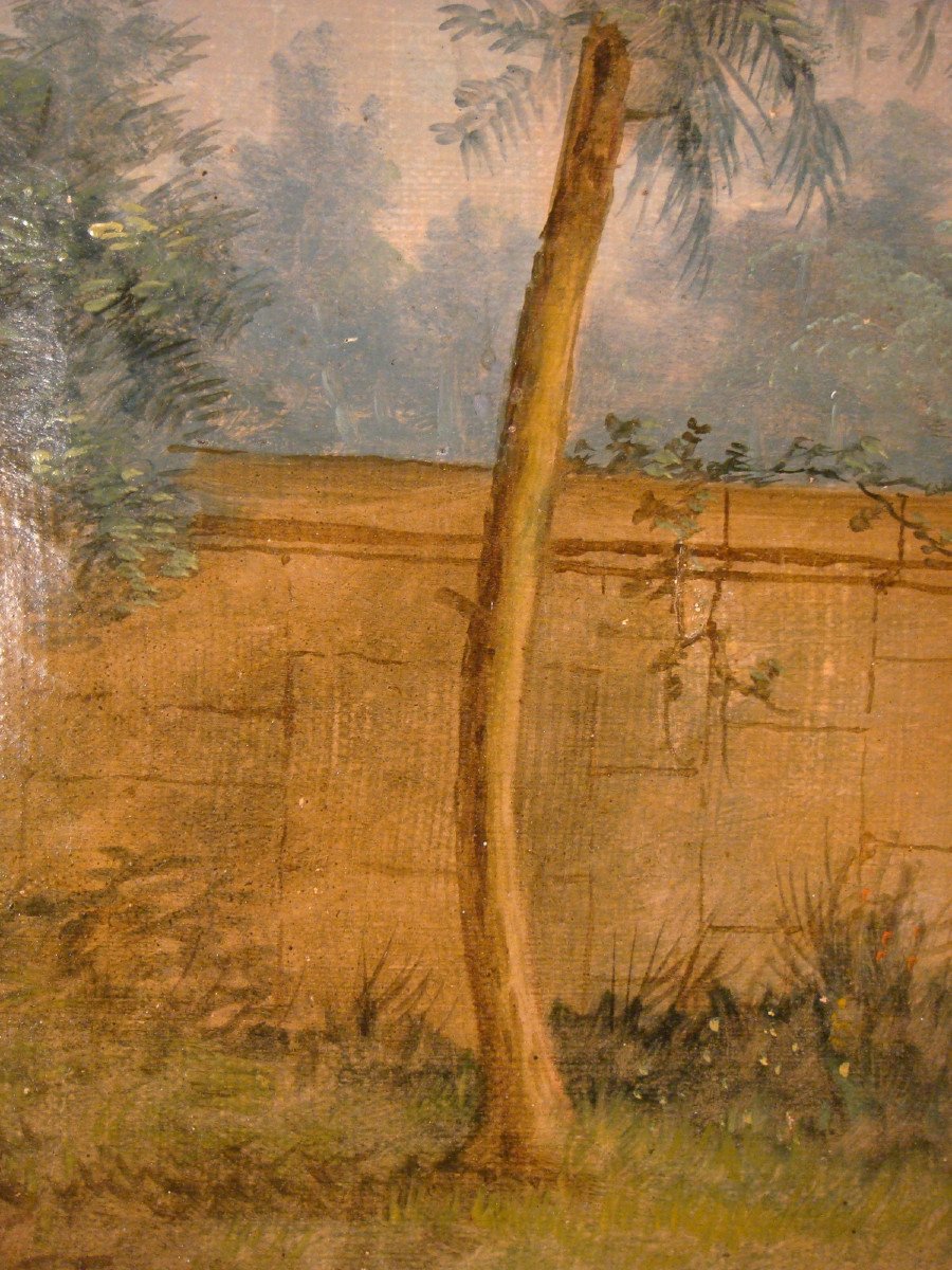 Table Oil On Canvas Walk In A Park - Directoire Period-photo-5