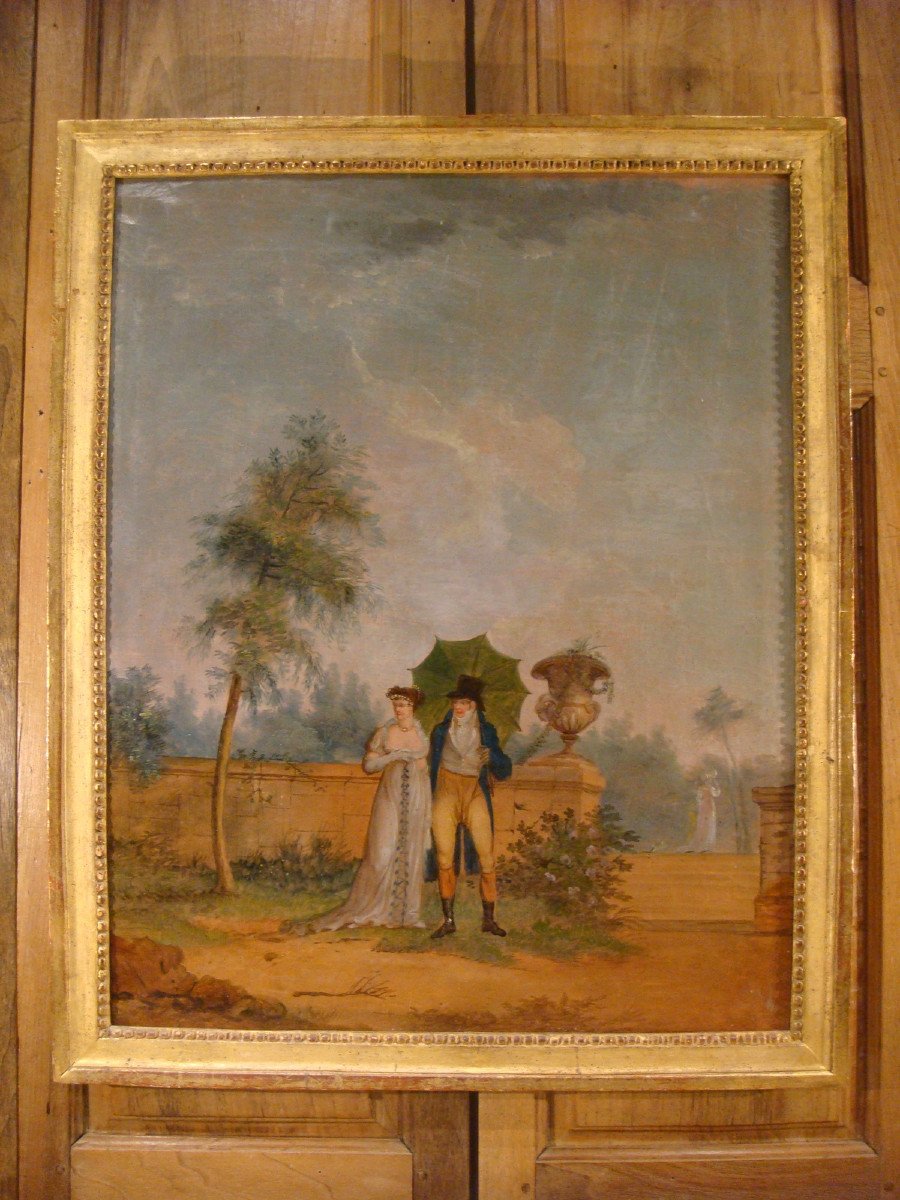 Table Oil On Canvas Walk In A Park - Directoire Period