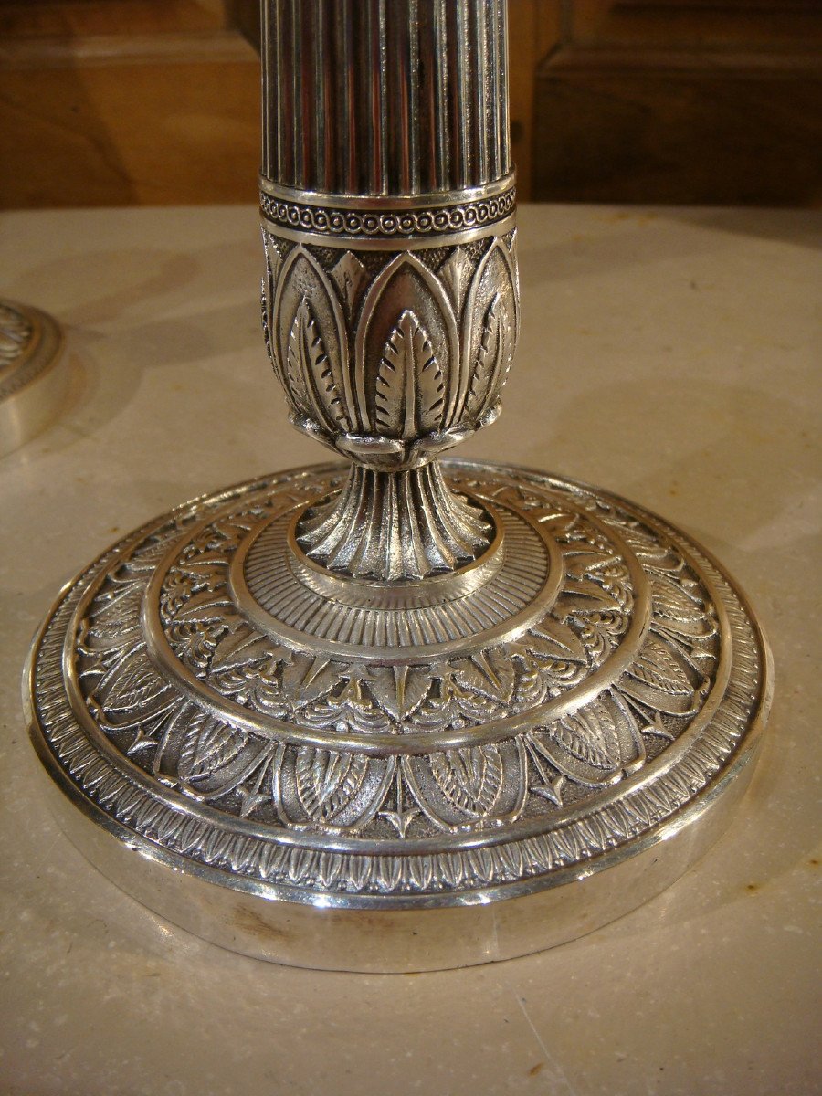 Pair Of Table Candlesticks In Silver Bronze - Restoration Period-photo-6
