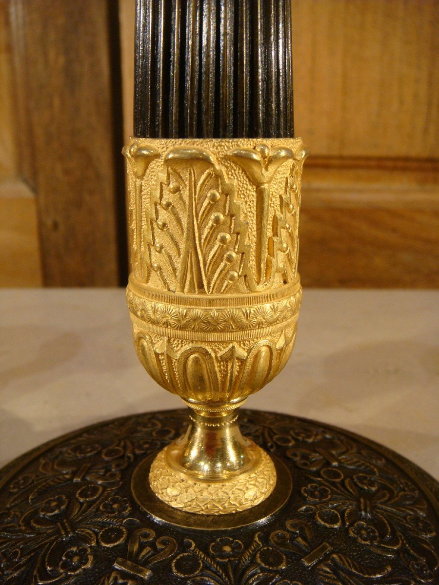 Pair Of Bronze Candlesticks With Fruit Baskets - Charles X Period-photo-1