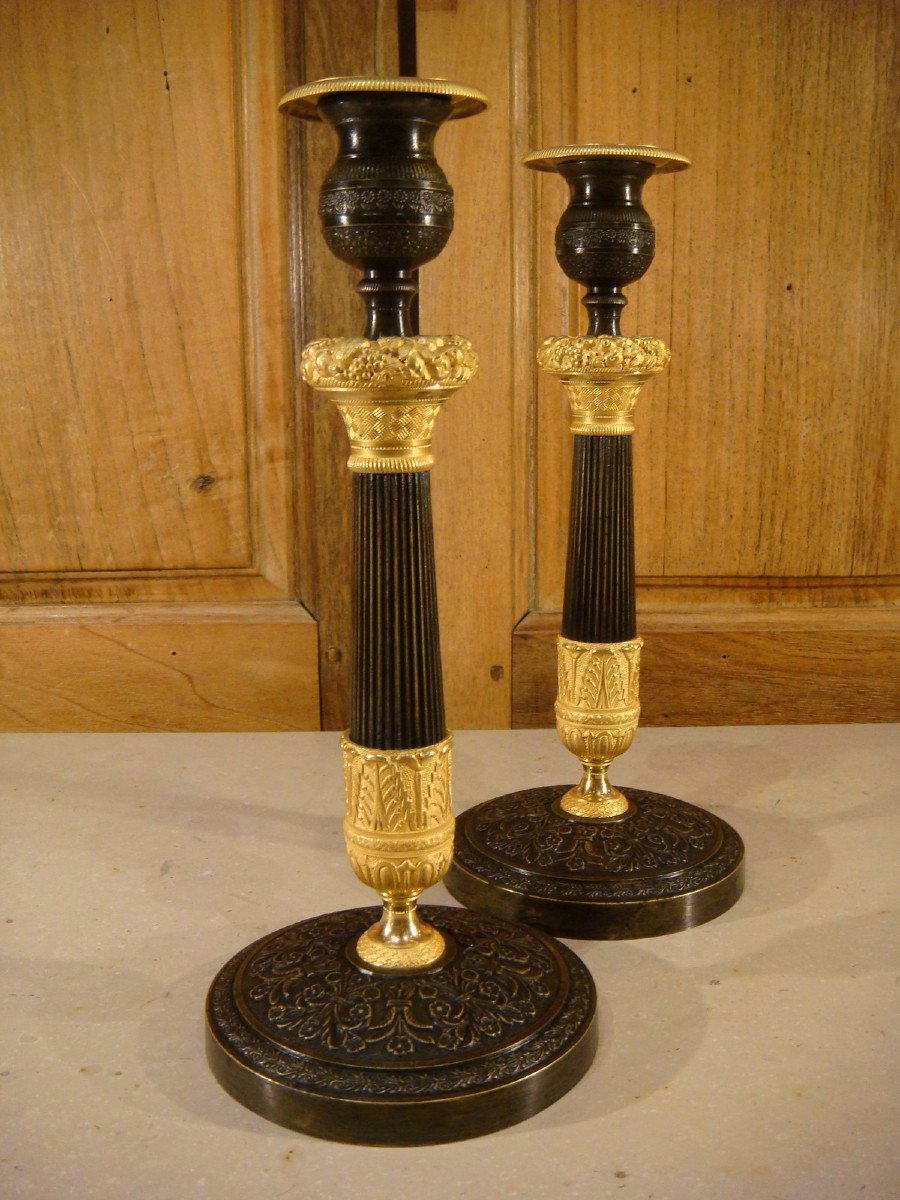 Pair Of Bronze Candlesticks With Fruit Baskets - Charles X Period-photo-5