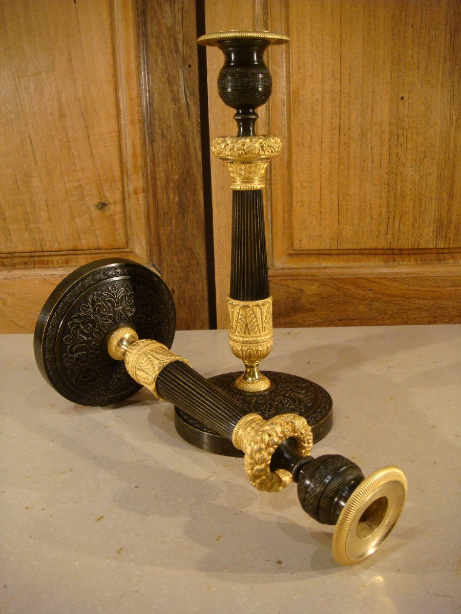 Pair Of Bronze Candlesticks With Fruit Baskets - Charles X Period-photo-8