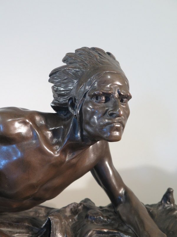 Indian Bronze Scout On The Lookout - Edouard Drouot