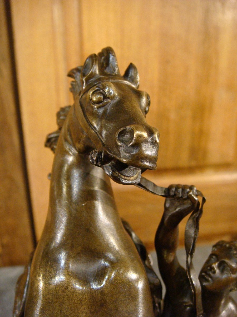 Pair Of Prancing Horse Sculptures In Bronze - Chevaux De Marly-photo-2