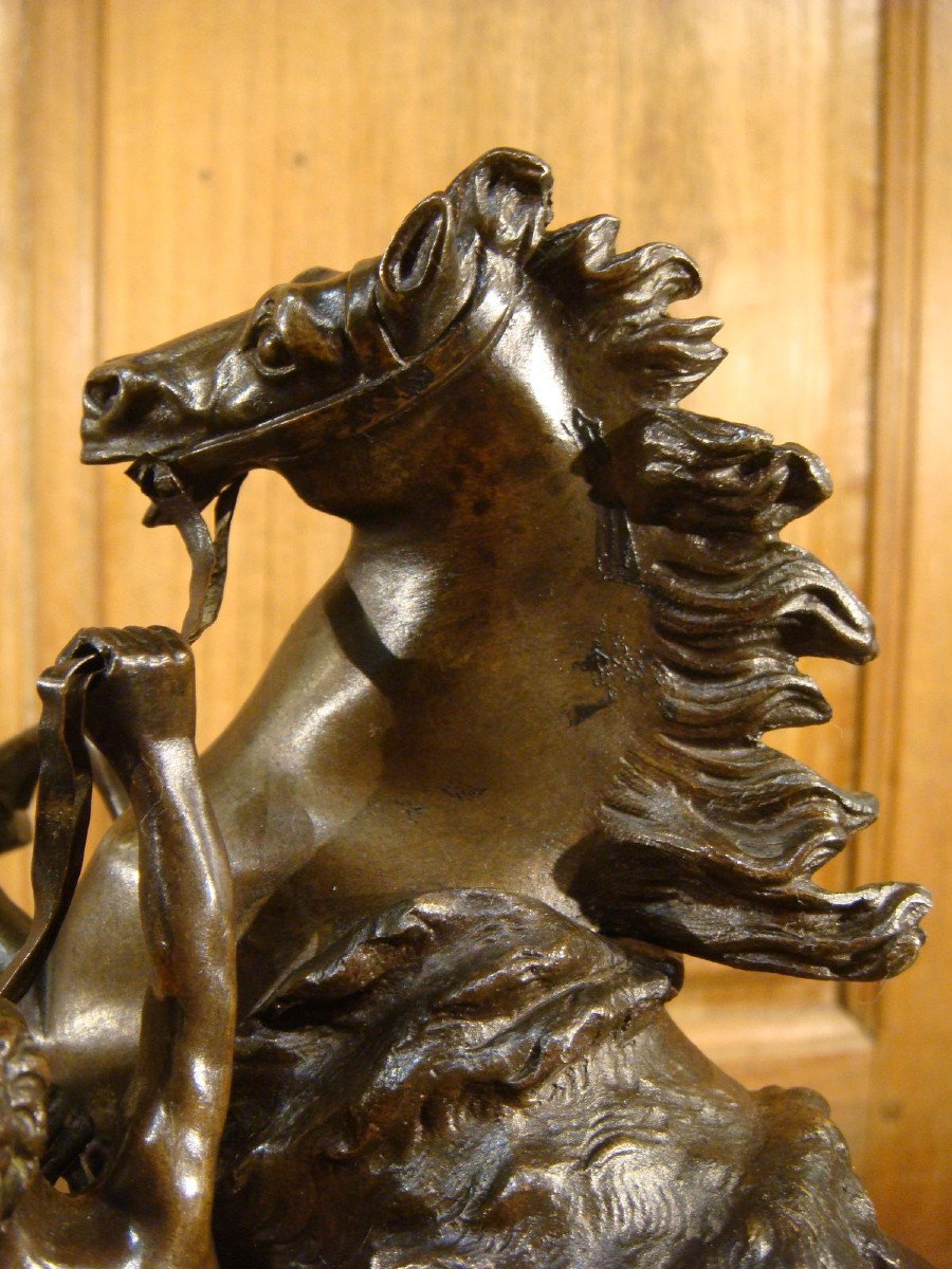 Pair Of Prancing Horse Sculptures In Bronze - Chevaux De Marly-photo-5