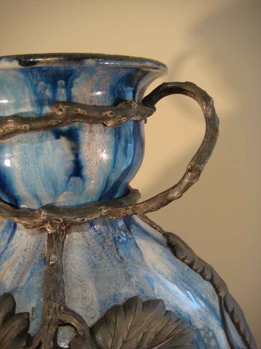 Large Enamelled Stoneware And Pewter Vase - Guerin-photo-3
