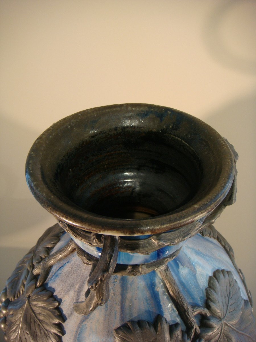 Large Enamelled Stoneware And Pewter Vase - Guerin-photo-7